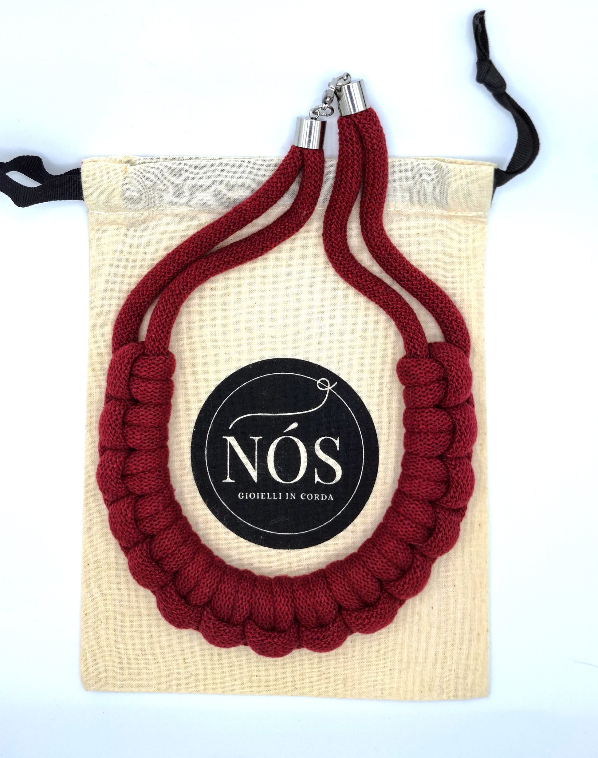 Collana di cotone modello Diana, color red wine.