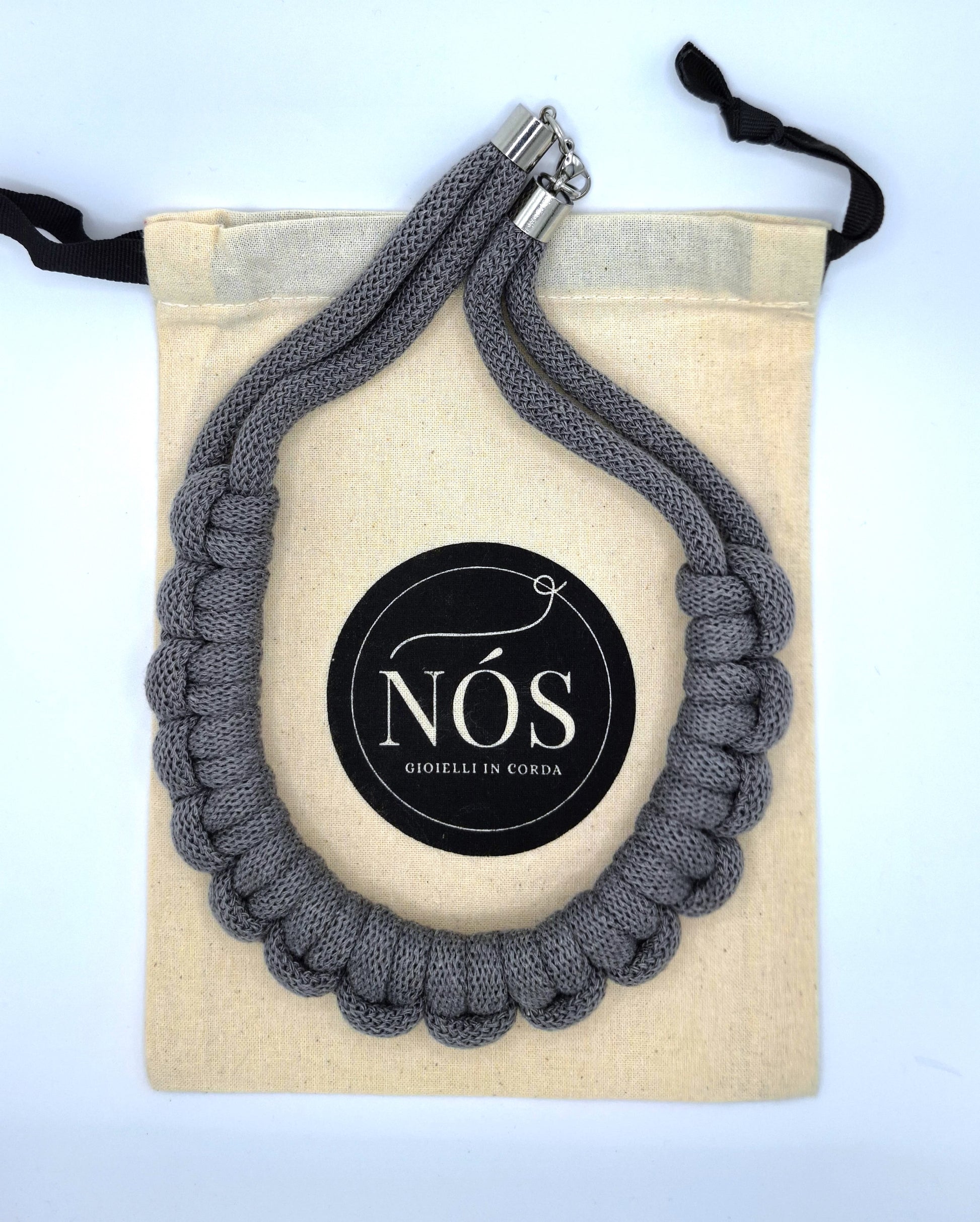 Collana di cotone modello Diana, color stone grey.