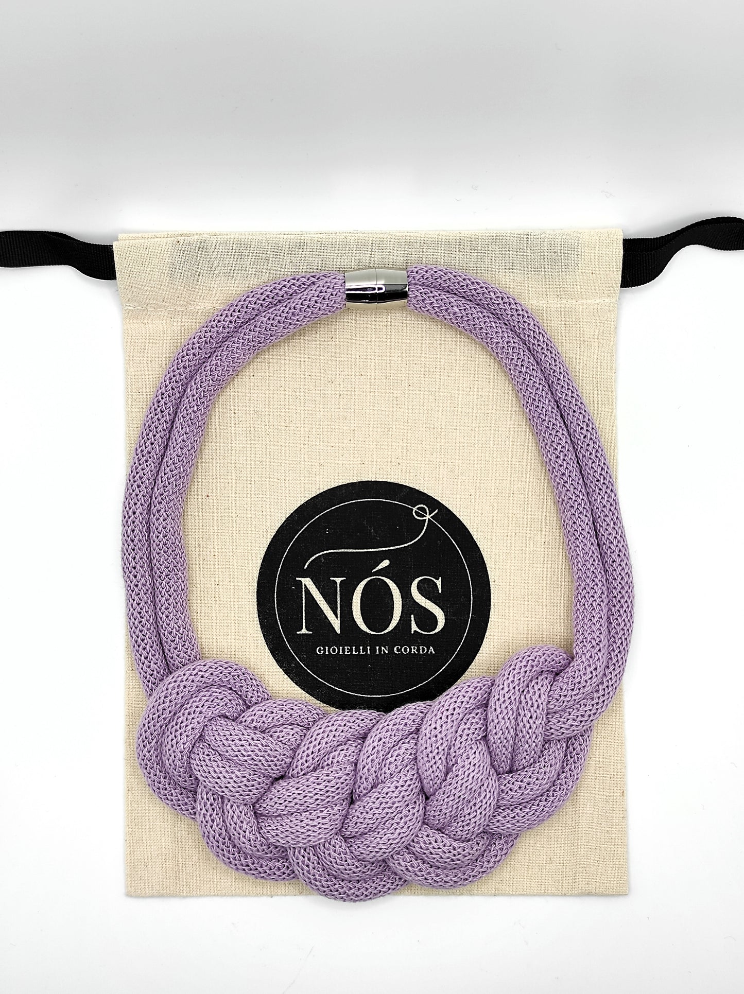Collana in cotone, modello Smeralda, color lavender.
