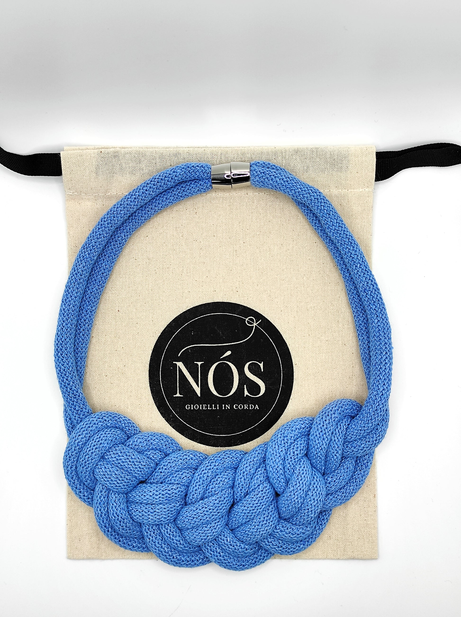 Collana in cotone, modello Smeralda, color perfect blue.