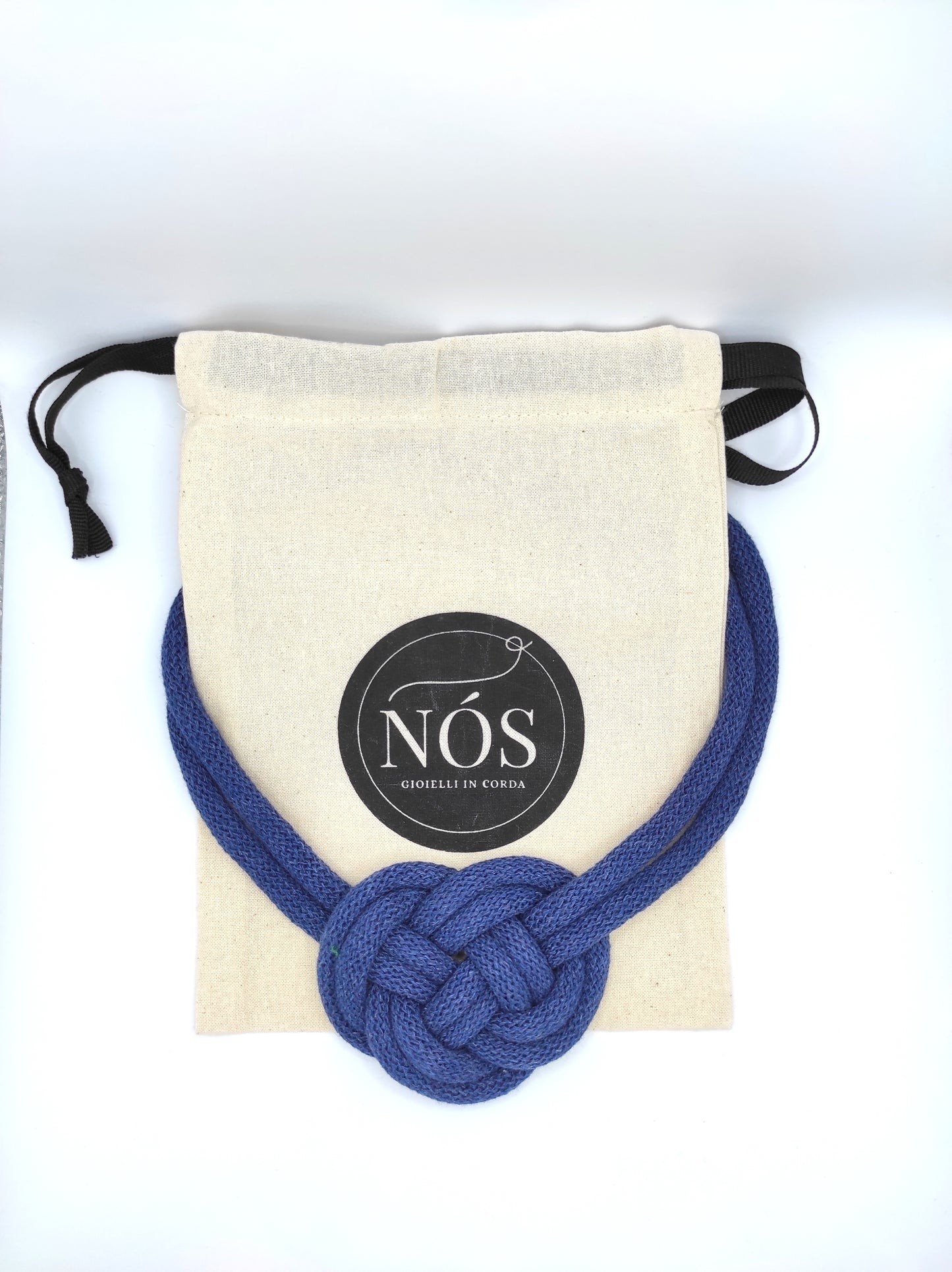 Collana in cotone modello Gea, color jeans.