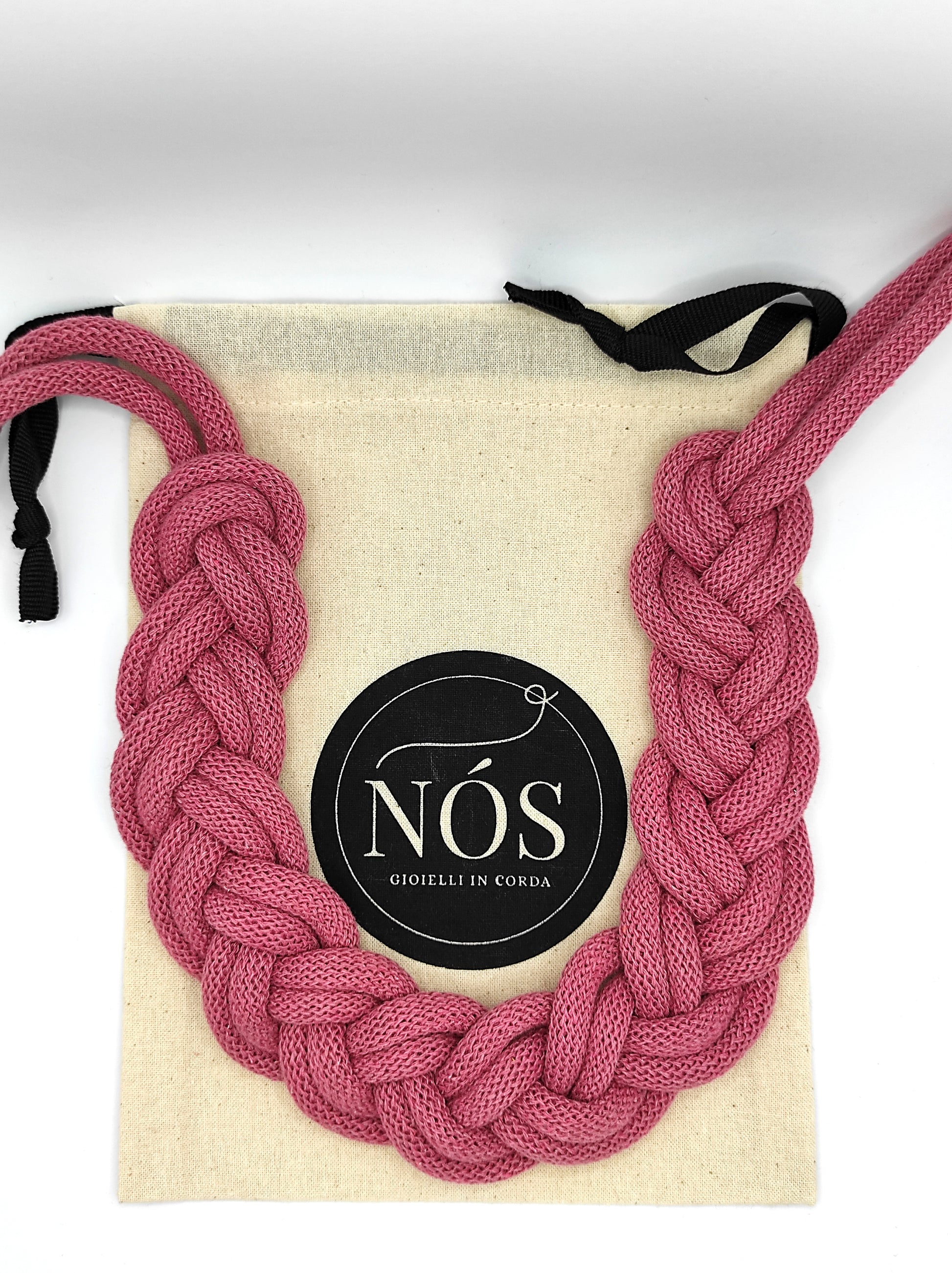 Collana in cotone ecologico, modello Minerva, color blossom.