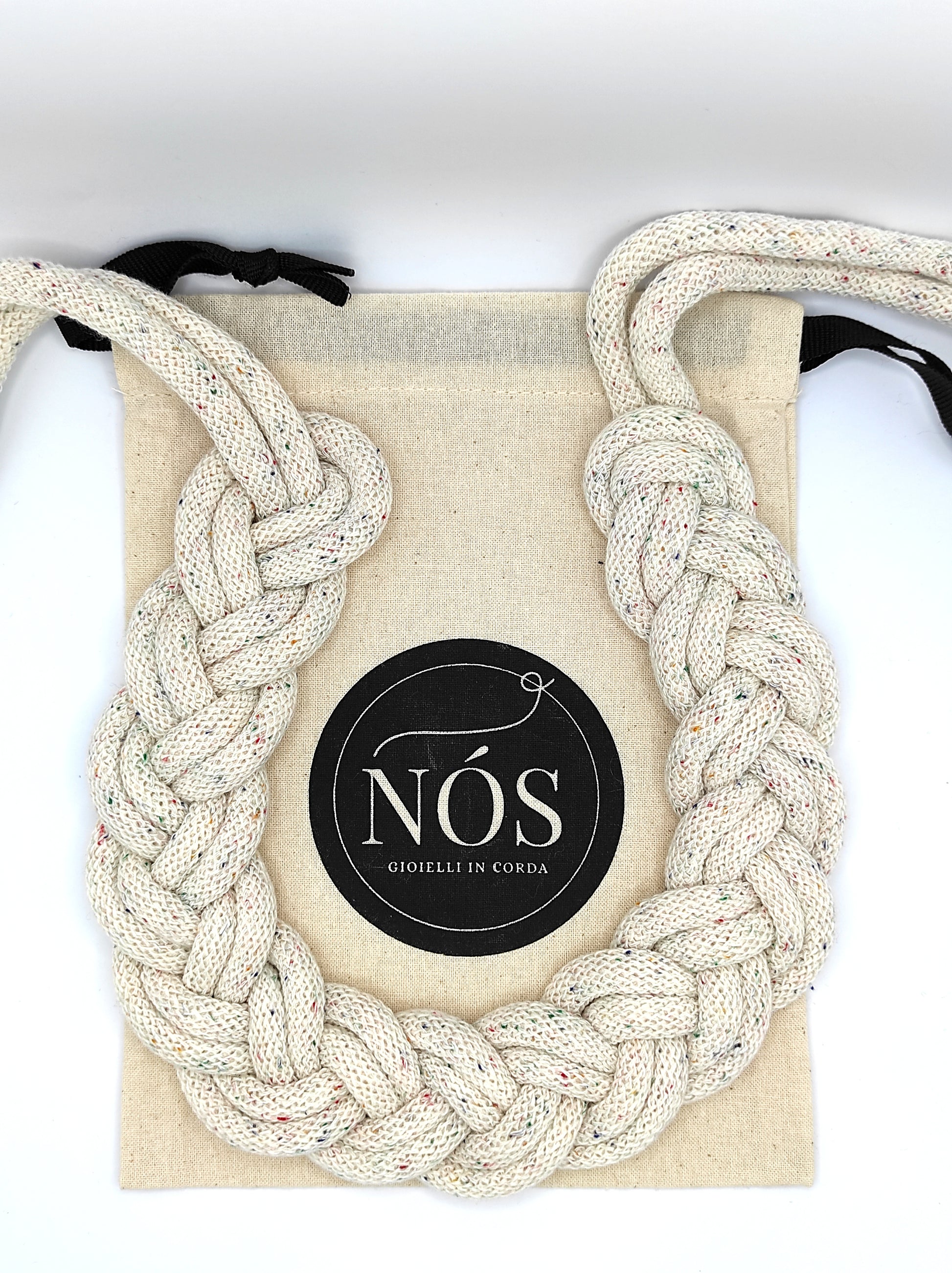 Collana in cotone ecologico, modello Minerva, color rainbow dust.