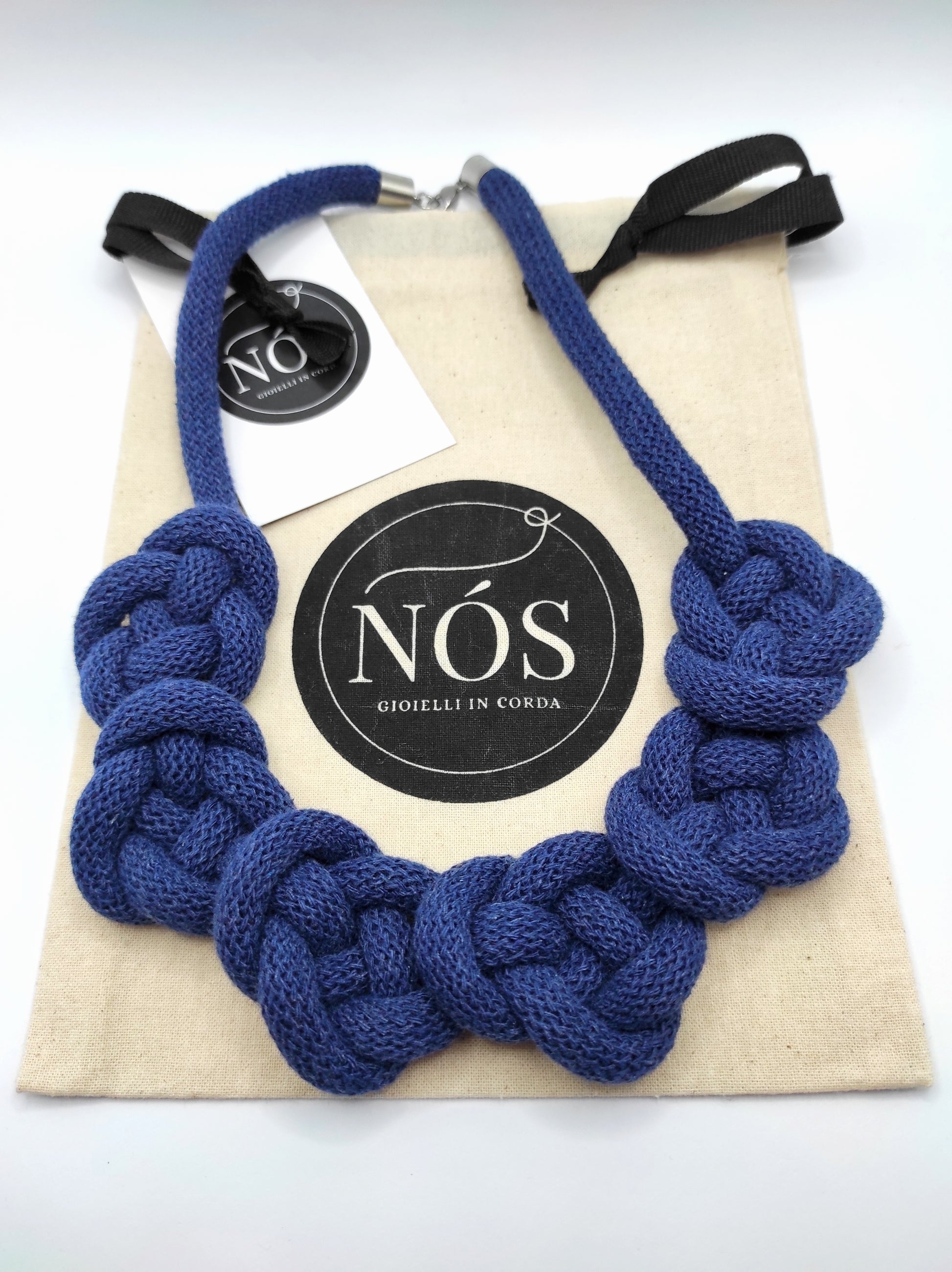 Collana di cotone, modello Flora, color jeans.