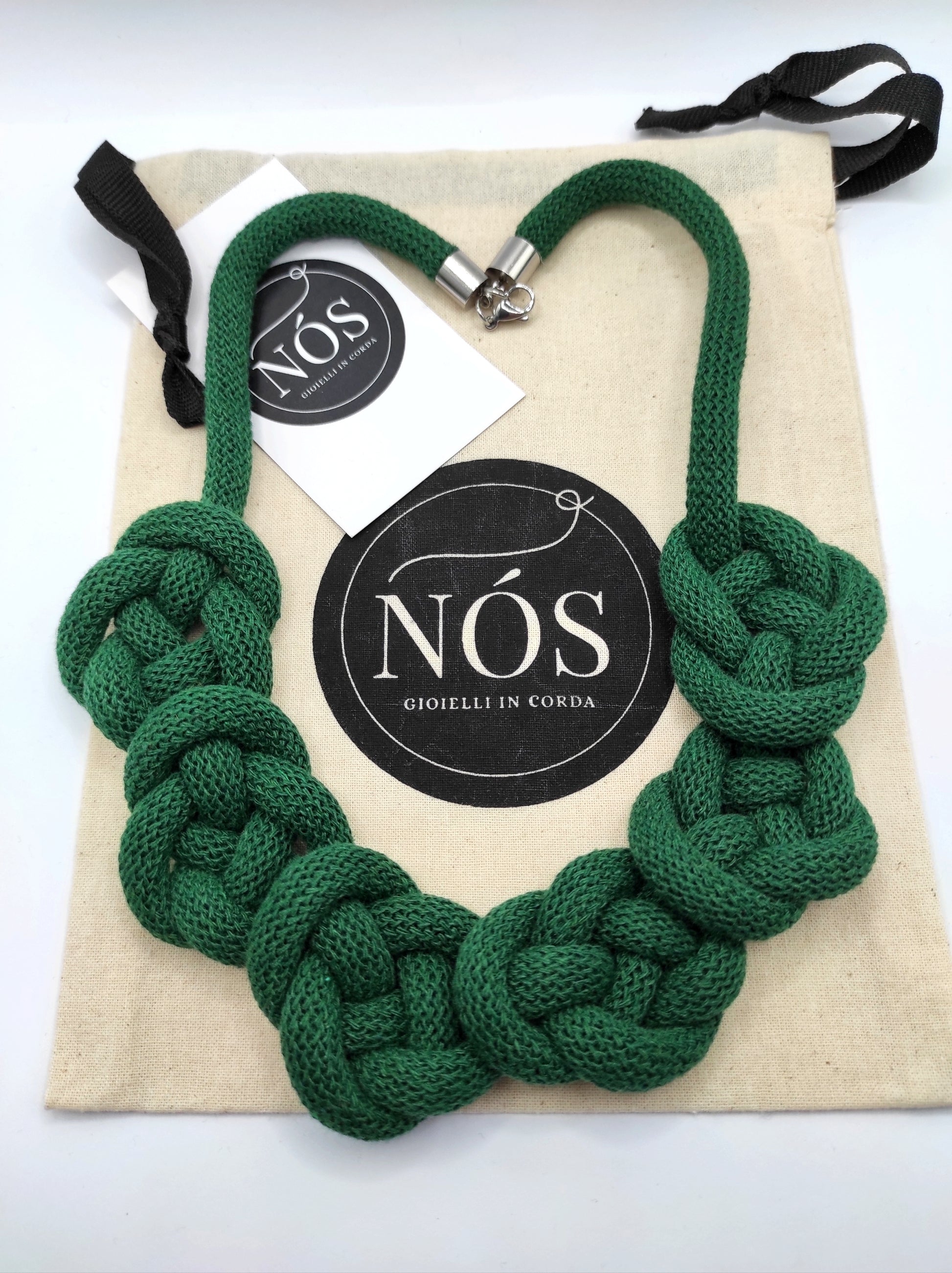 Collana di cotone, modello Flora, color pine green.