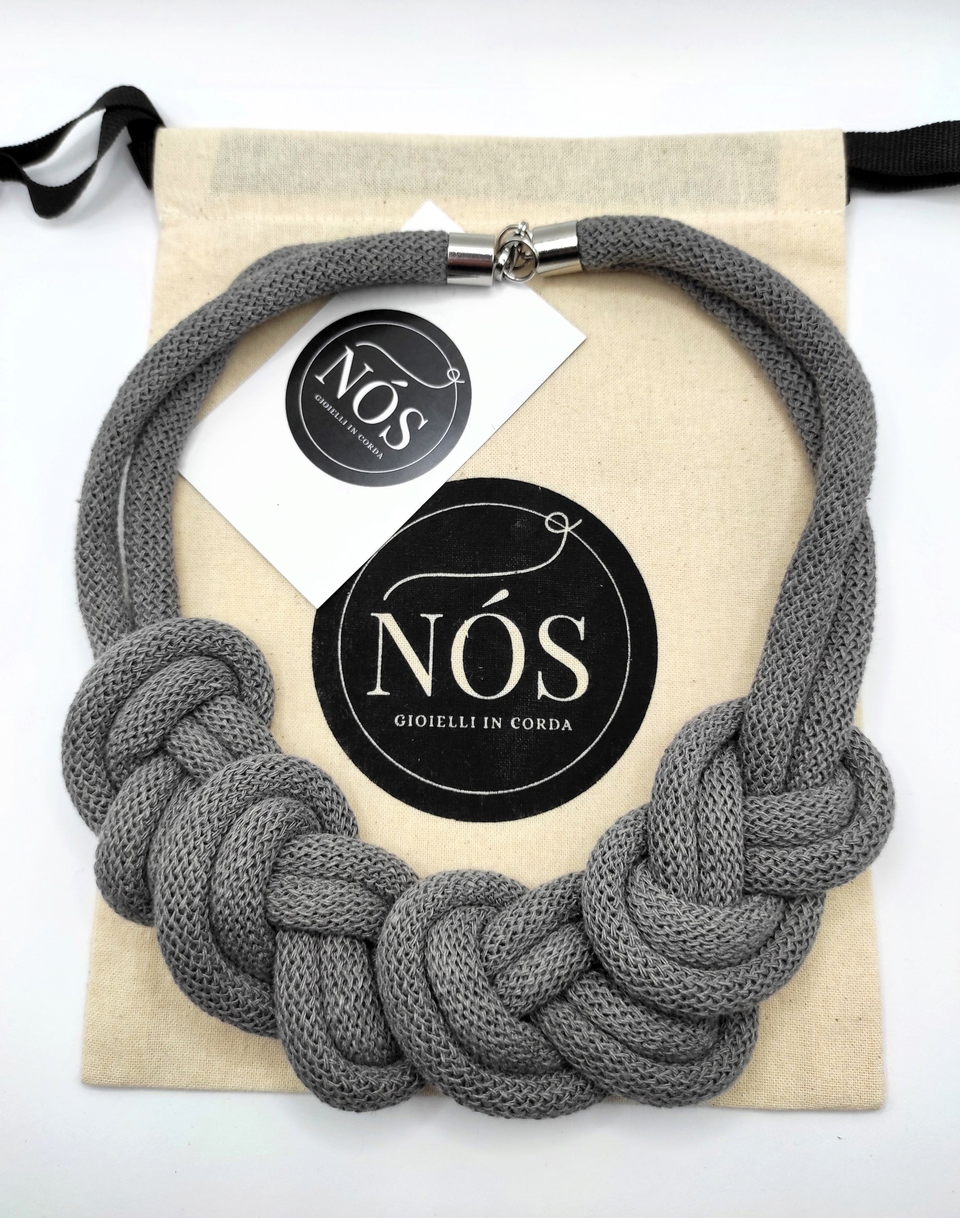 Collana di cotone modello Vittoria, color stone grey.