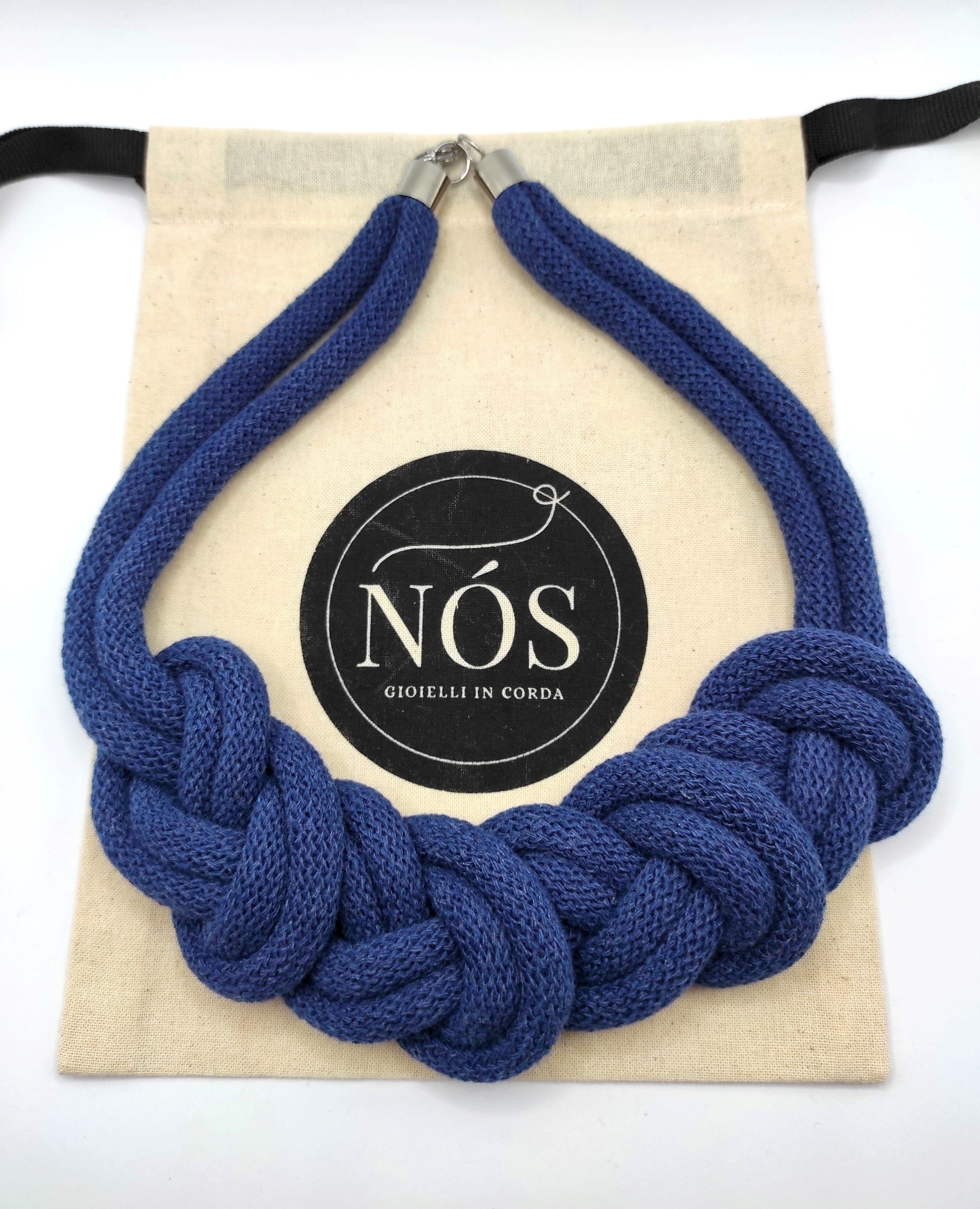Collana di cotone modello Vittoria, color jeans.