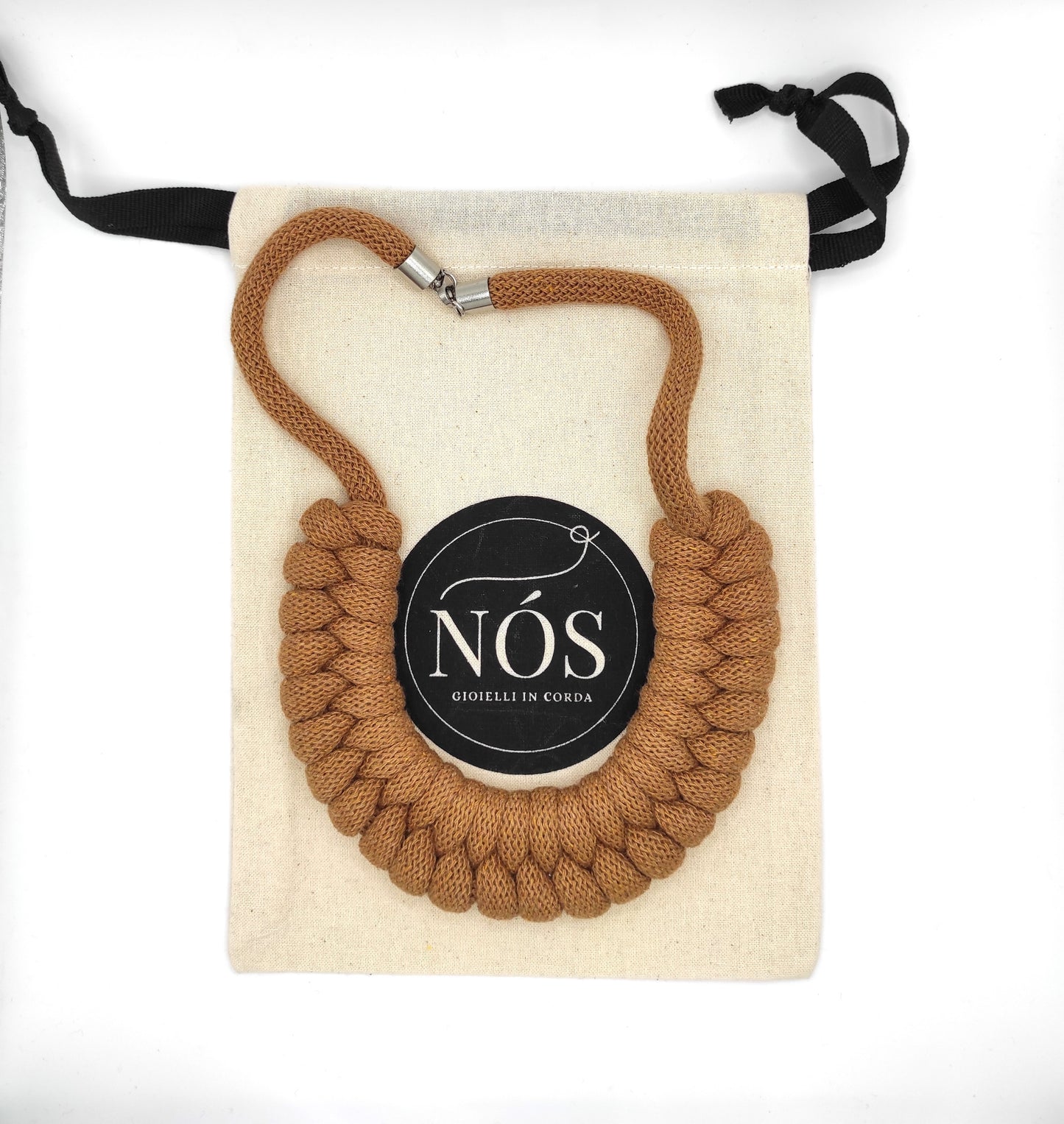 Collana in cotone ecologico, modello Venere, color caramel.