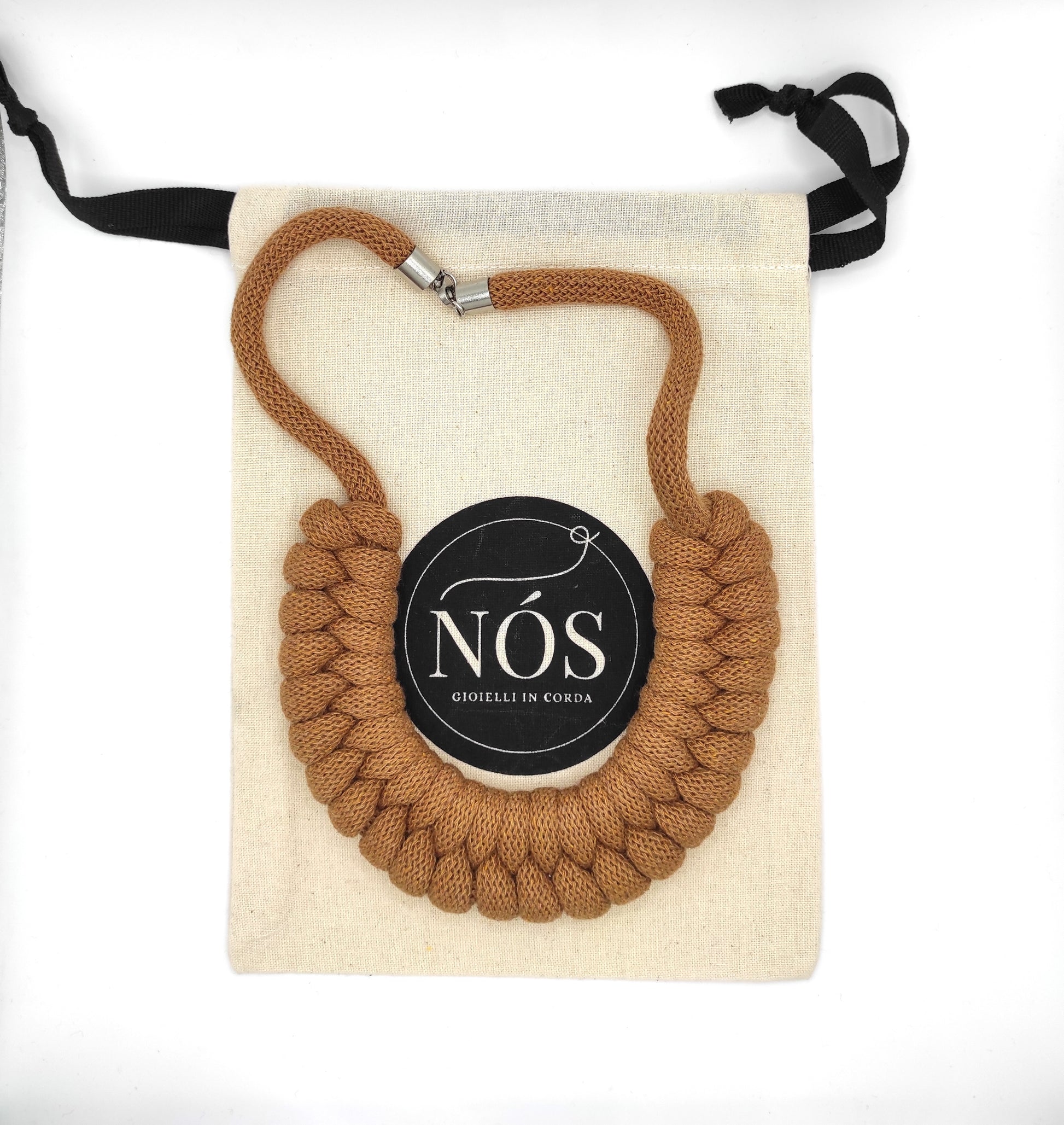 Collana in cotone ecologico, modello Venere, color caramel.