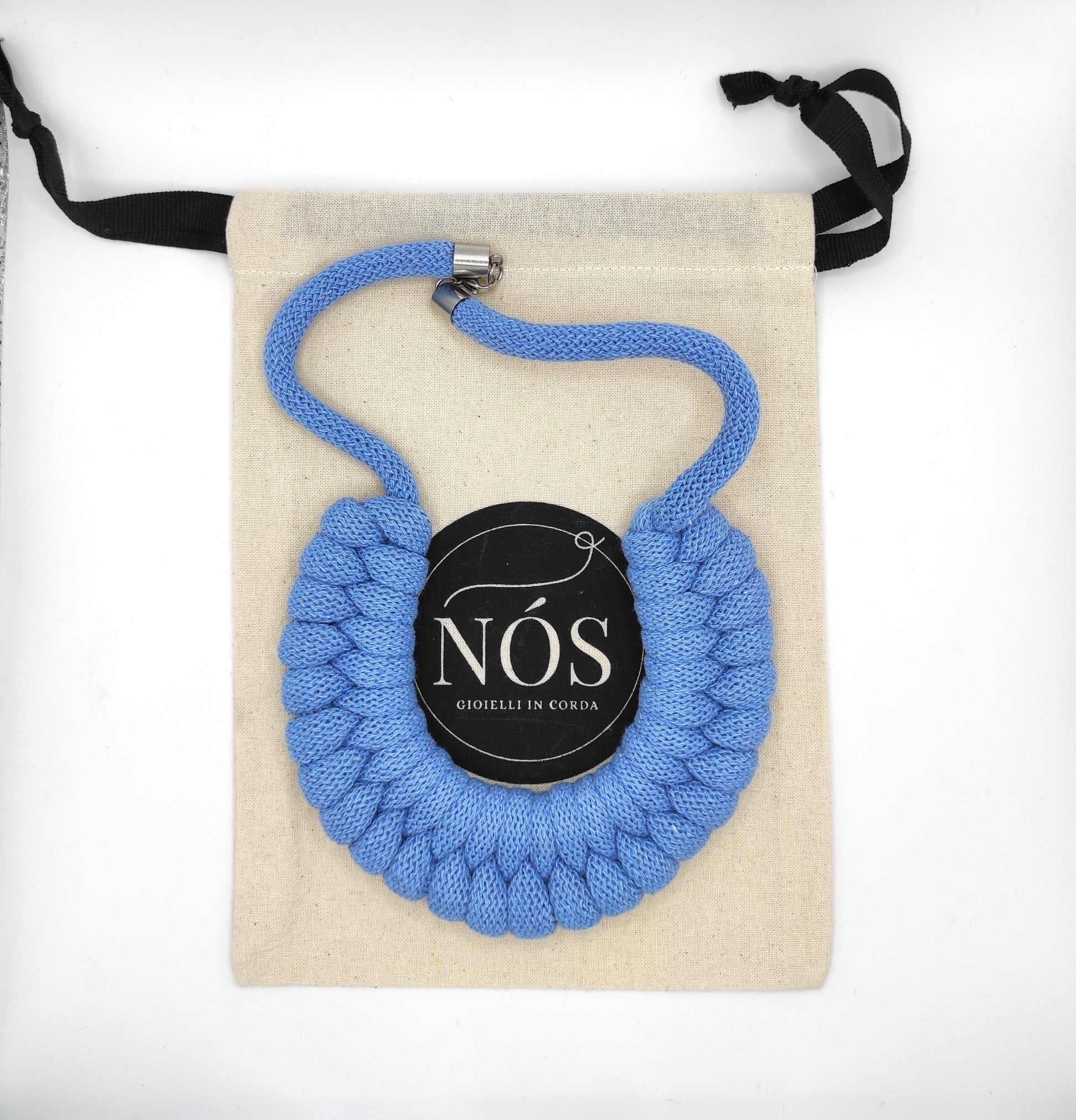 Collana in cotone ecologico, modello Venere, color perfect blue.