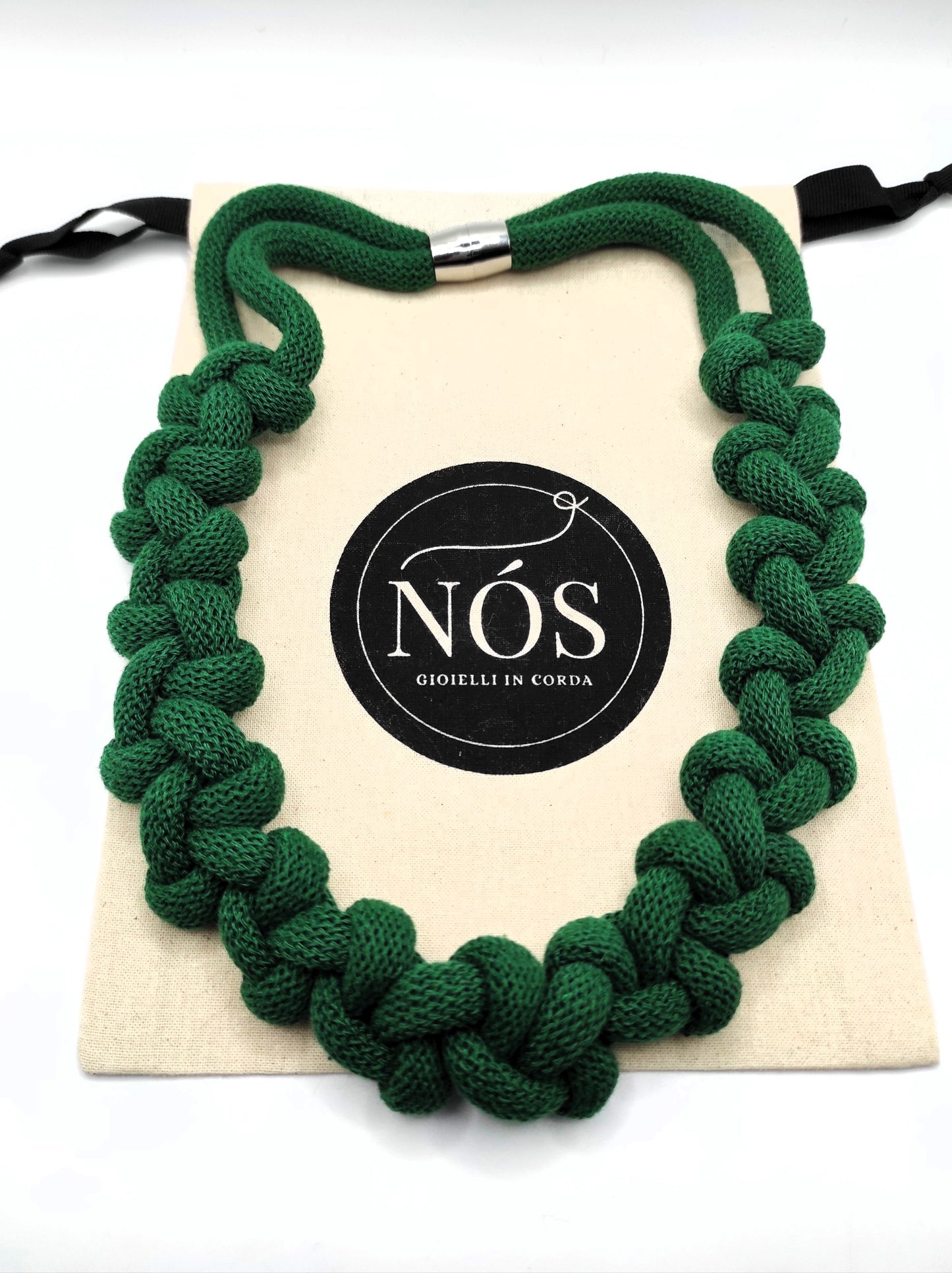 Collana di cotone, modello Penelope, color pine green.