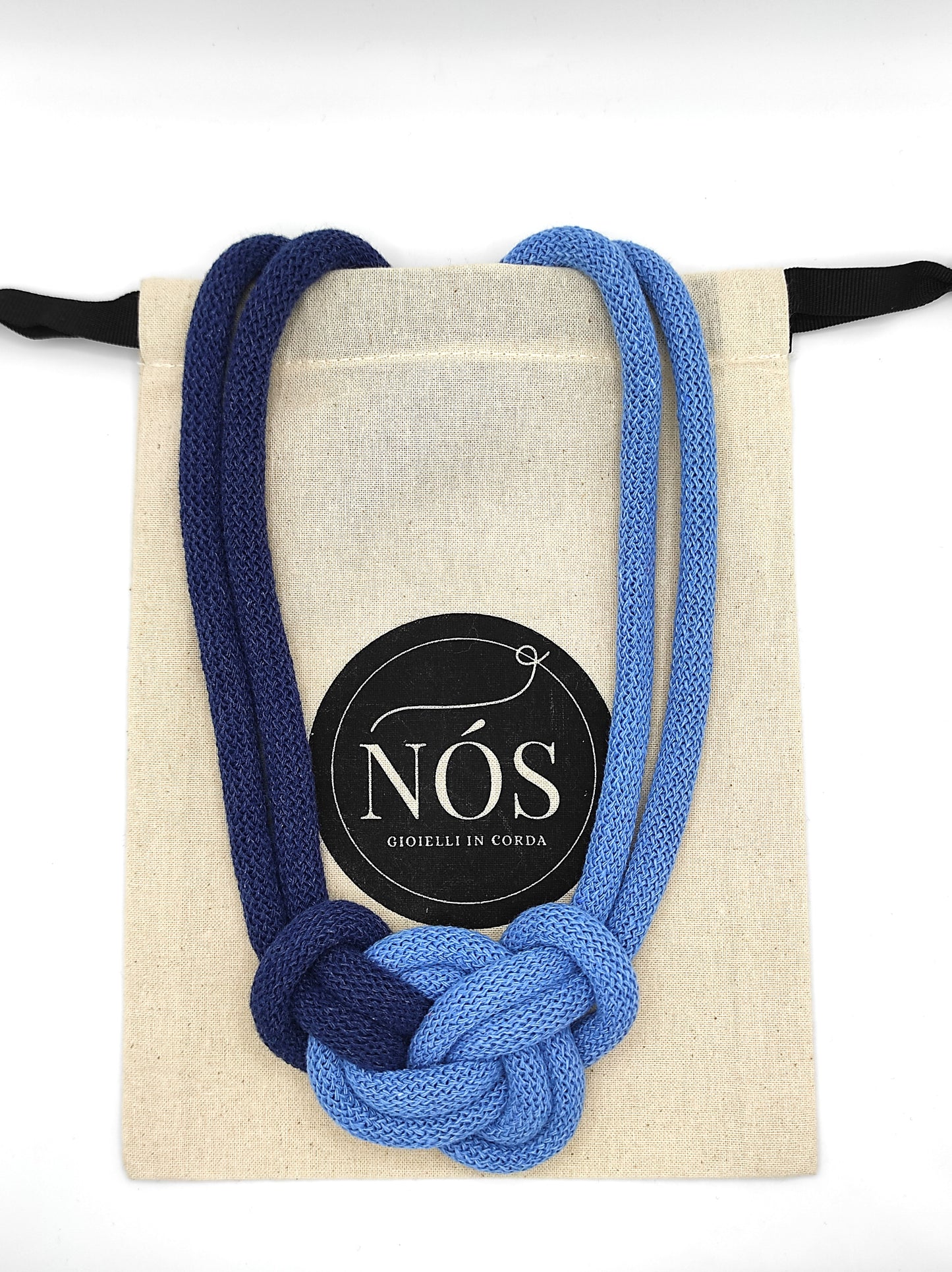Collana di cotone, modello Rea, color perfect blue & jeans.