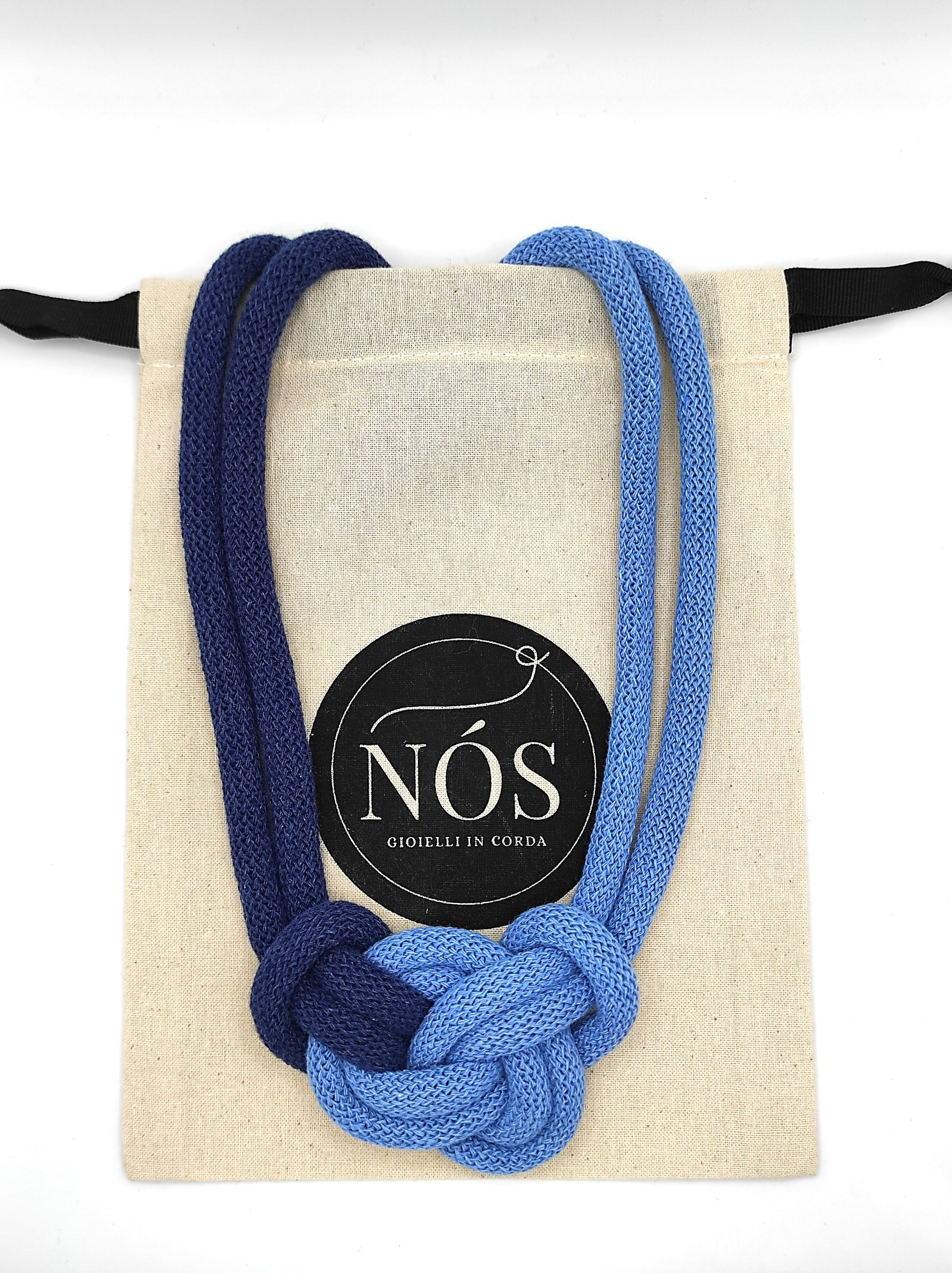Collana di cotone, modello Rea, color perfect blue & jeans.