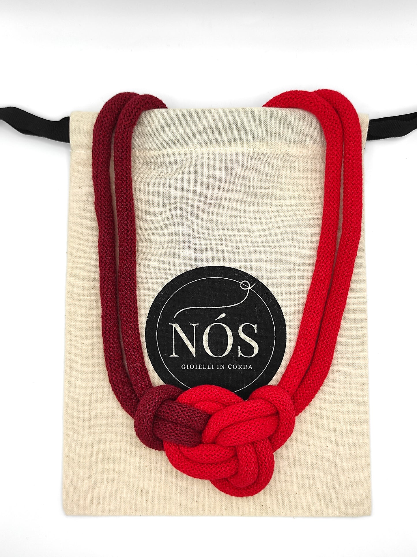 Collana di cotone, modello Rea, color classic red & red wine.
