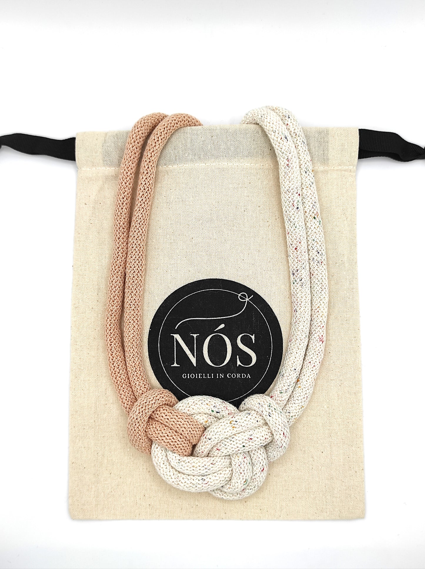 Collana di cotone, modello Rea, color rainbow dust & biscuit.