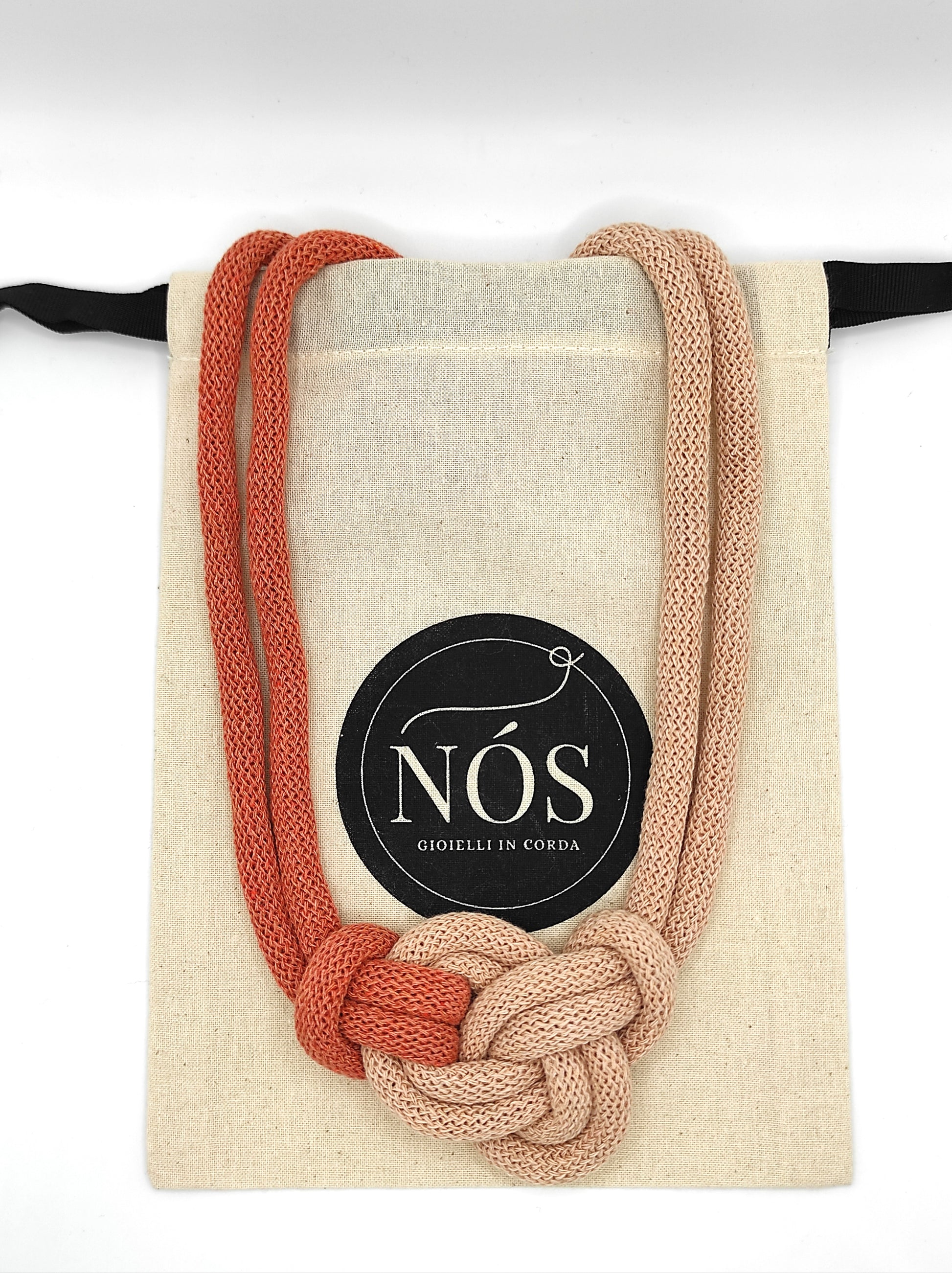 Collana di cotone, modello Rea, color biscuit & terracotta.