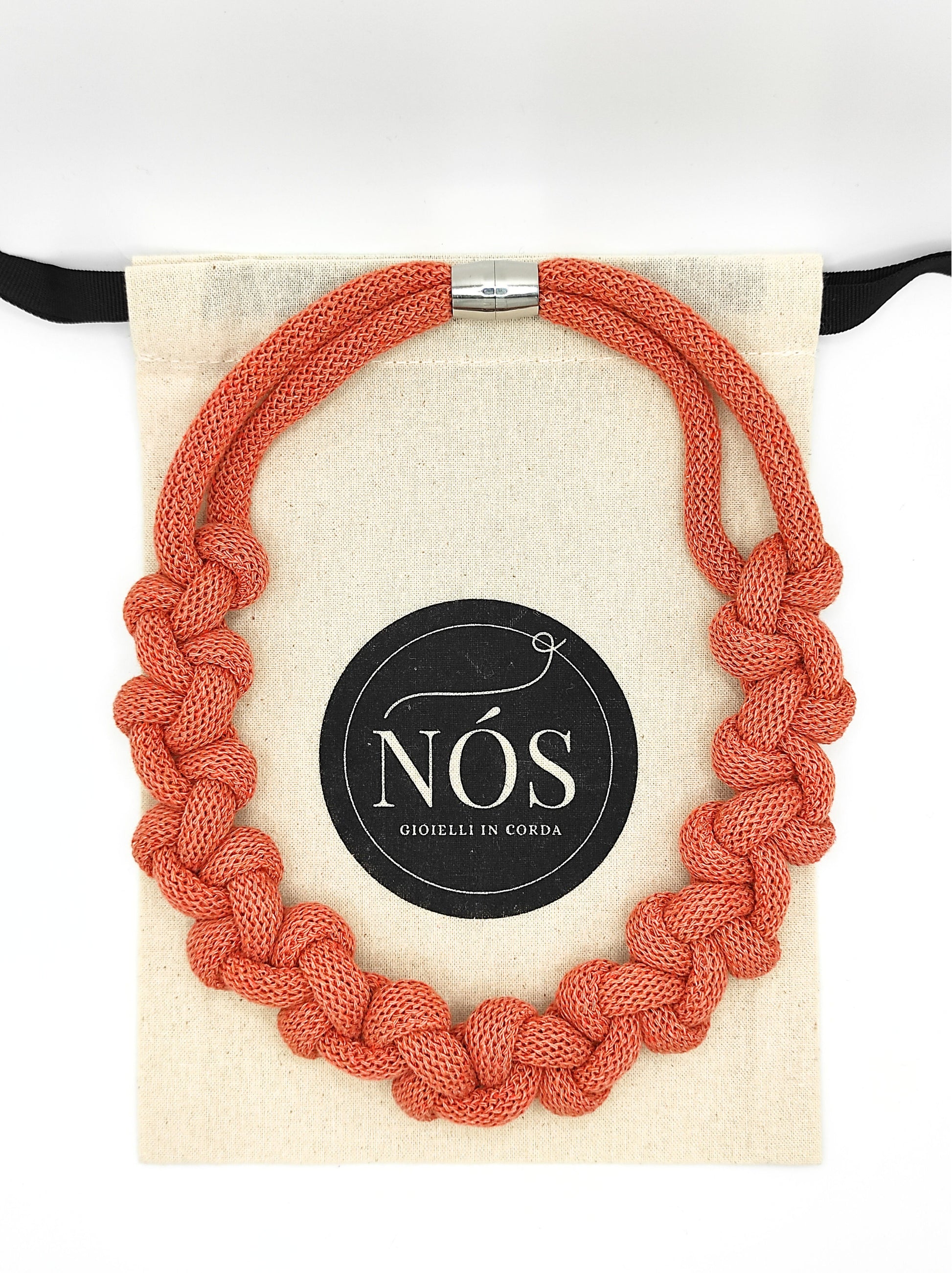 Collana di cotone, modello Penelope, color terracotta.