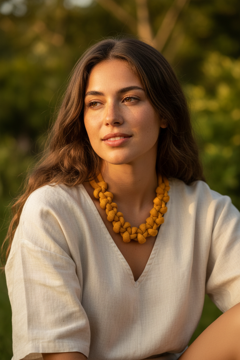 Collana Penelope Mustard - modella naturale