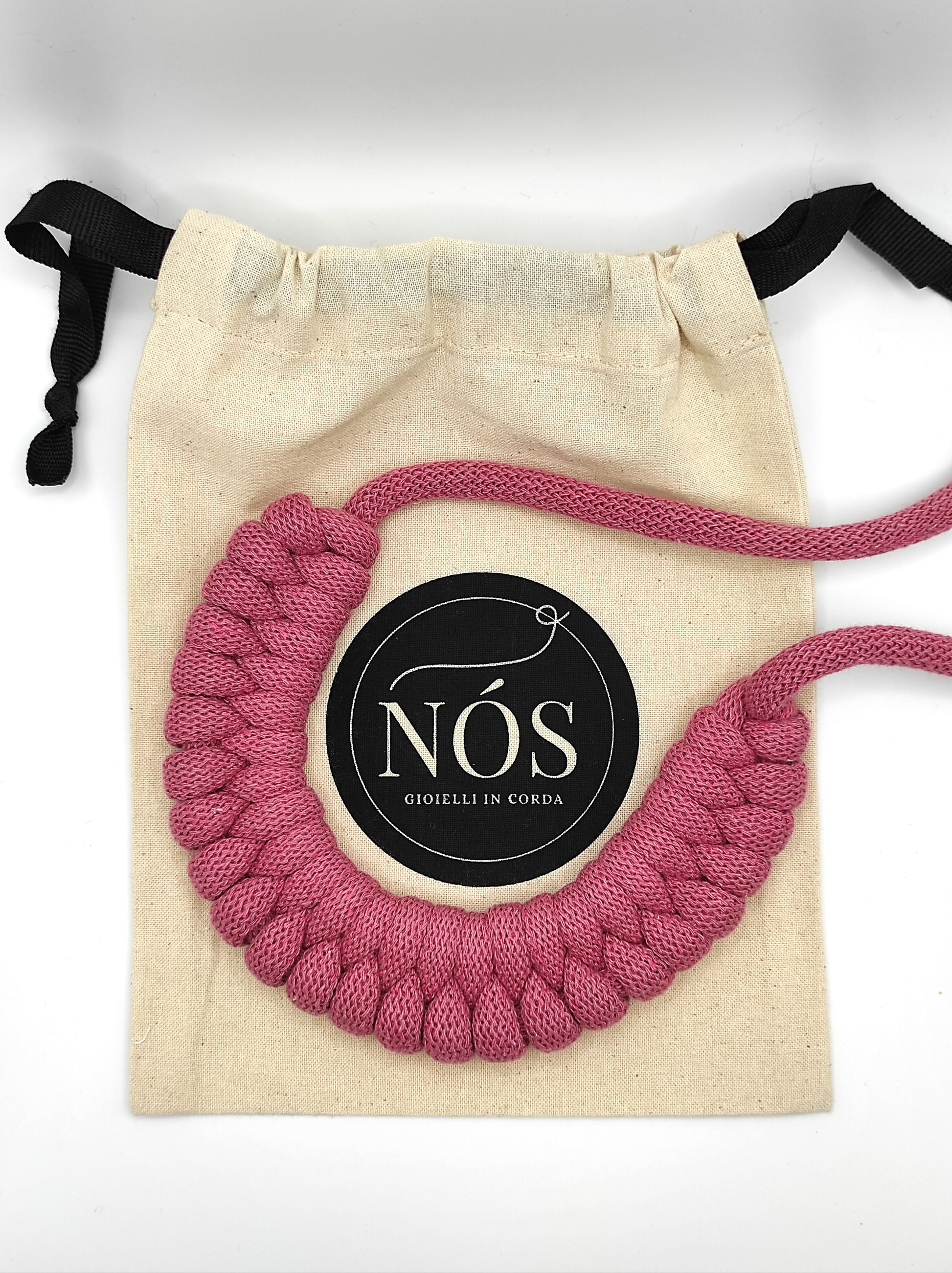 Collana in cotone ecologico, modello Venere, color blossom.