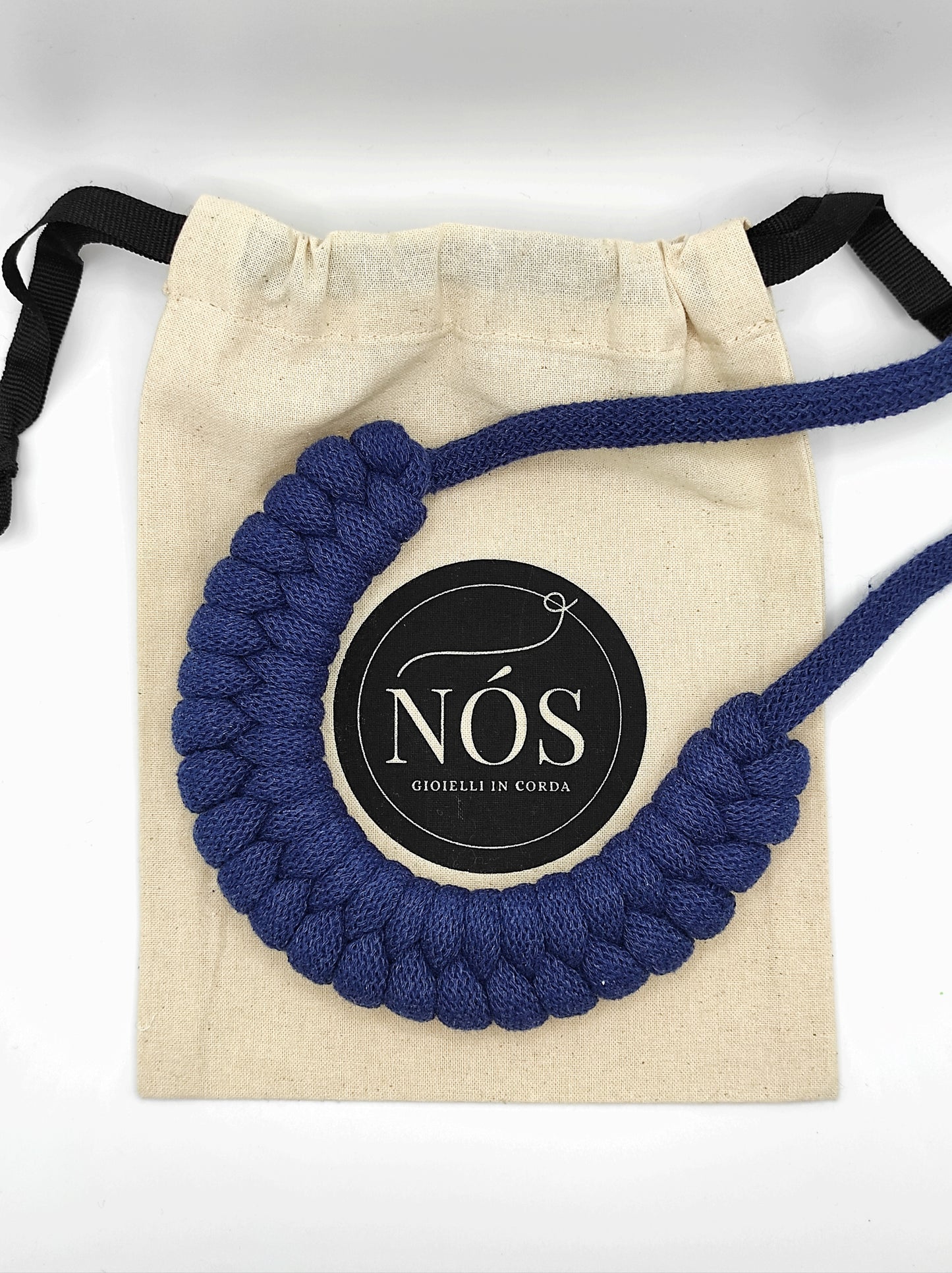 Collana in cotone ecologico, modello Venere, color jeans.